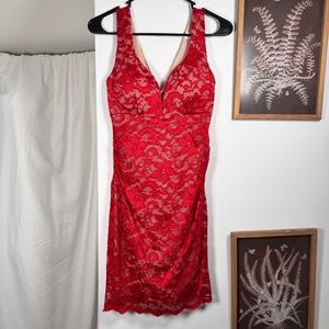 Emerald Sundae Red Lace Sleeveless Dress(M)